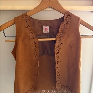 Always Love Palomino Girls Western Brown Suede Vest with Laser Cut Detailing